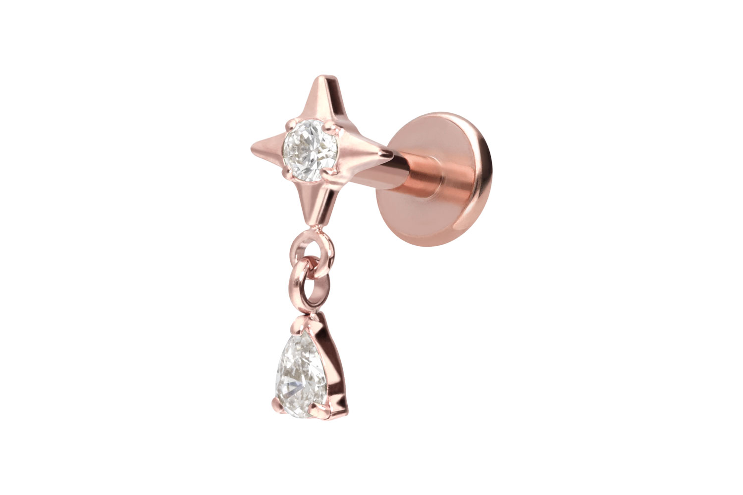 Titan Labret Piercing mit Innengewinde STERN + KRISTALLTROPFEN